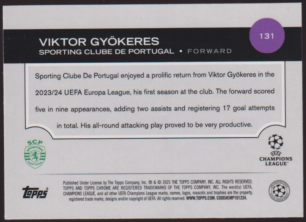 Topps Chrome 2023-24 Viktor Gyökeres Rookie Sporting Clube de Portugal Parallel – Bild 2