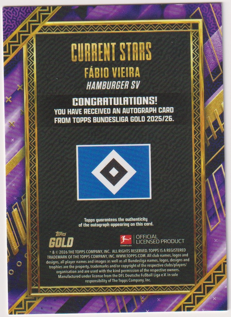 Topps Gold 2025-26 Fabio Vieira Auto Hamburger SV Current Stars Parallel 7/50 – Bild 2