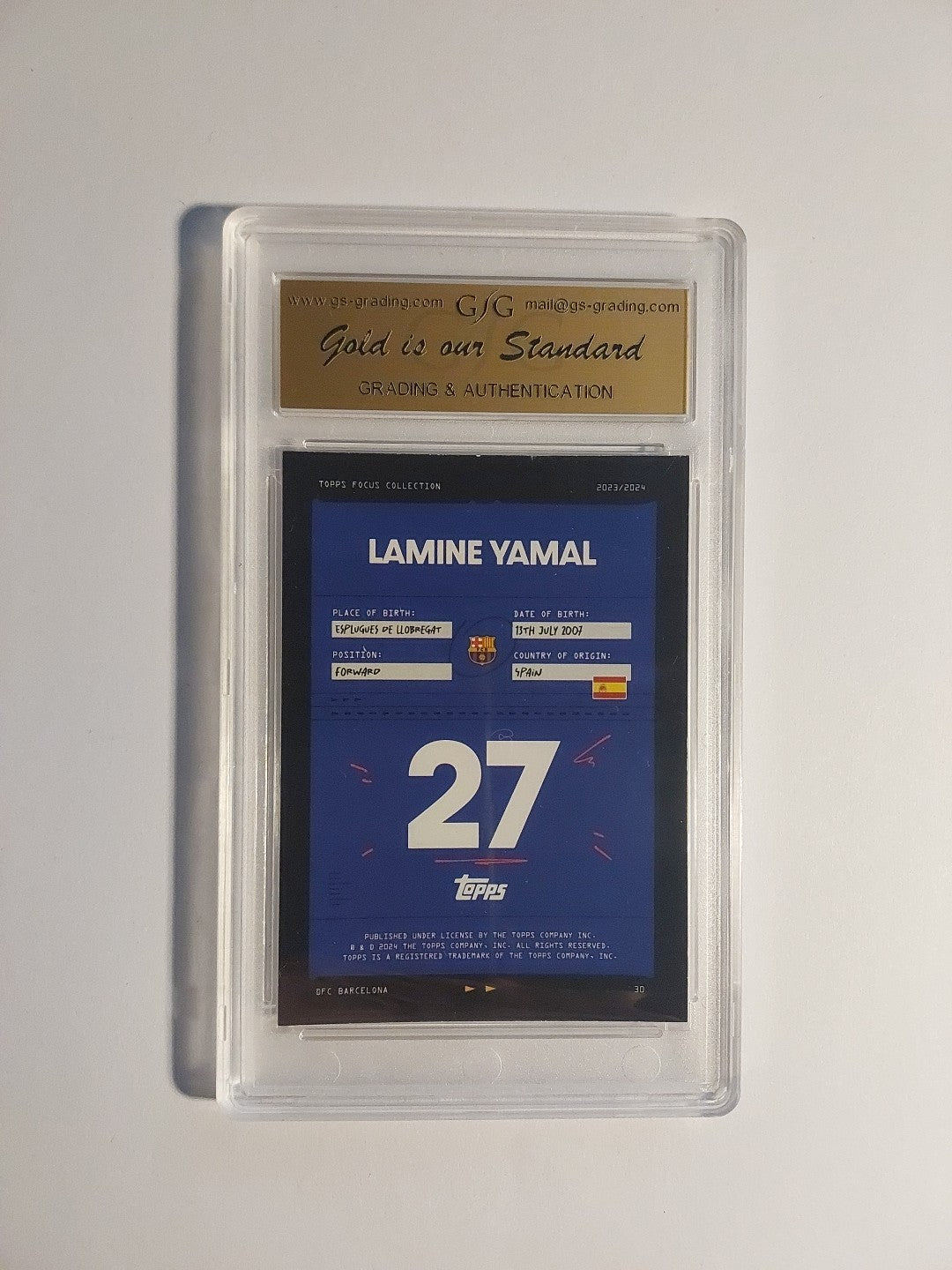 Topps Focus Barcelona 2024-25 Lamine Yamal Rookie Spain Parallel GSG 8.0 = PSA – Bild 2