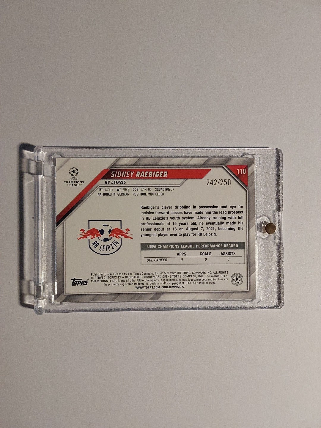 Topps UCC 2021-22 Sidney Raebiger RB Leipzig Parallel 242/250 Refractor Rookie – Bild 2