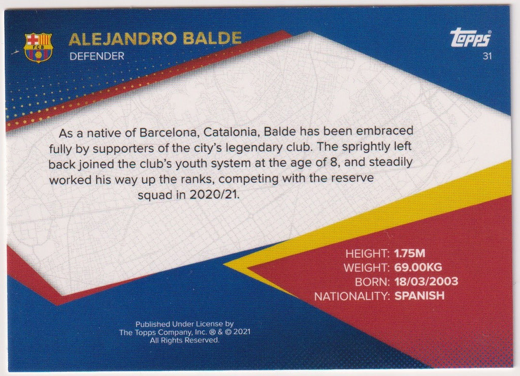 Topps 2021-22 Alejandro Balde Rookie FC Barcelona Parallel Rare – Bild 2