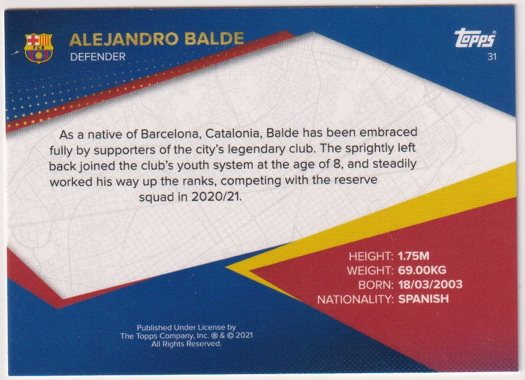 Topps 2021-22 Alejandro Balde Rookie FC Barcelona Parallel Rare – Bild 2