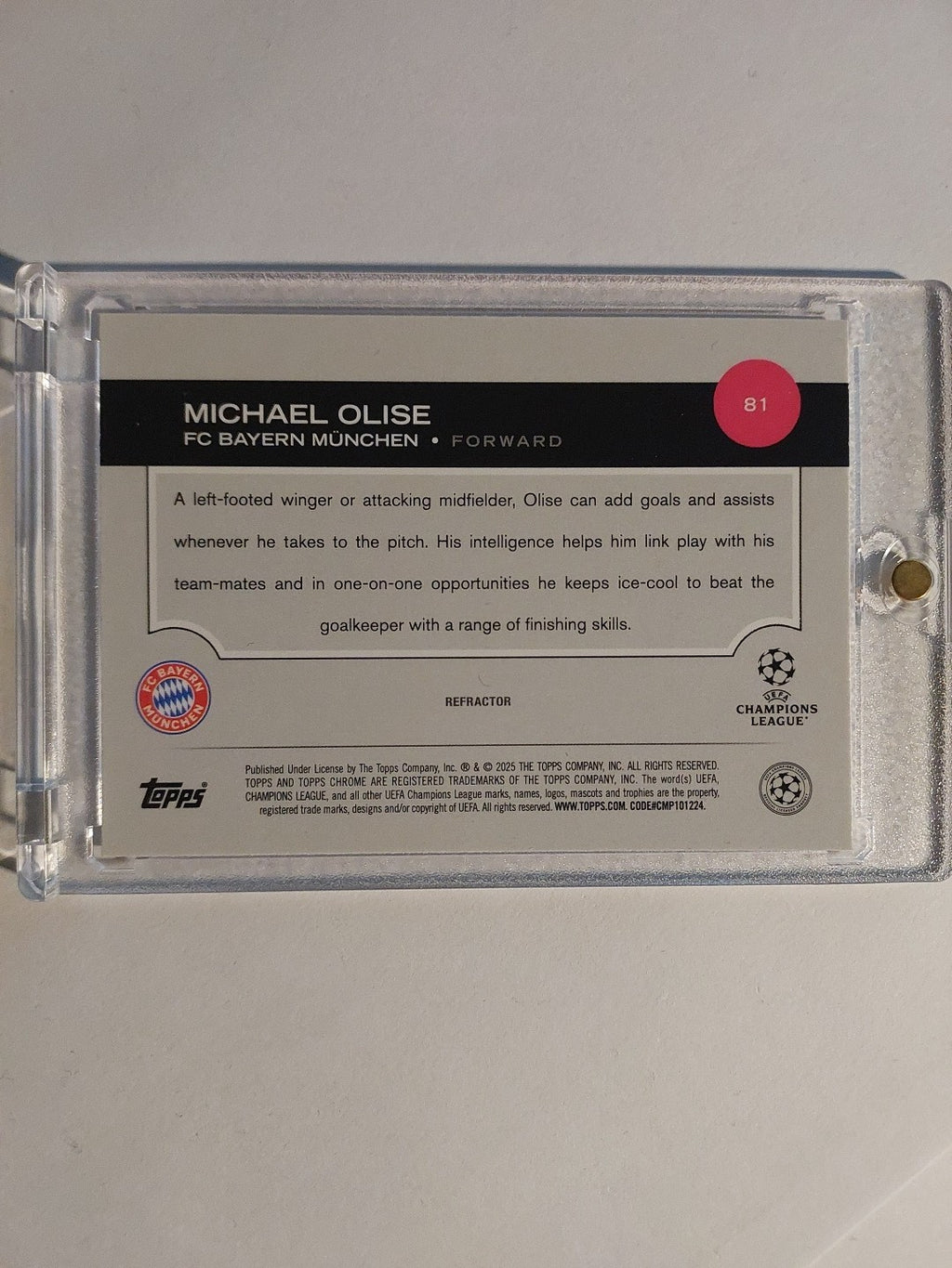 Topps UCC Chrome 2024-25 Michael Olise Bayern Parallel Refractor Insert Rare Hit – Bild 2
