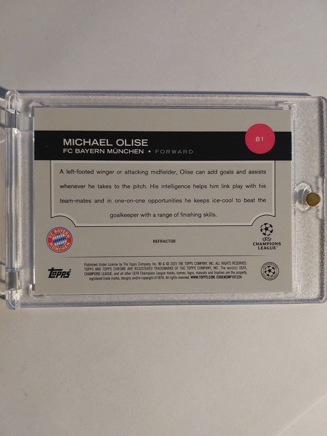 Topps UCC Chrome 2024-25 Michael Olise Bayern Parallel Refractor Insert Rare Hit – Bild 2