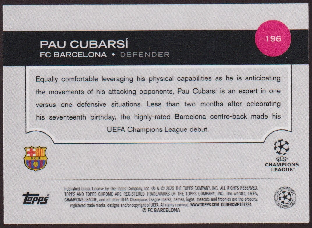 Topps Chrome 2024-25 Pau Cubarsí Rookie FC Barcelona Parallel Rare – Bild 2