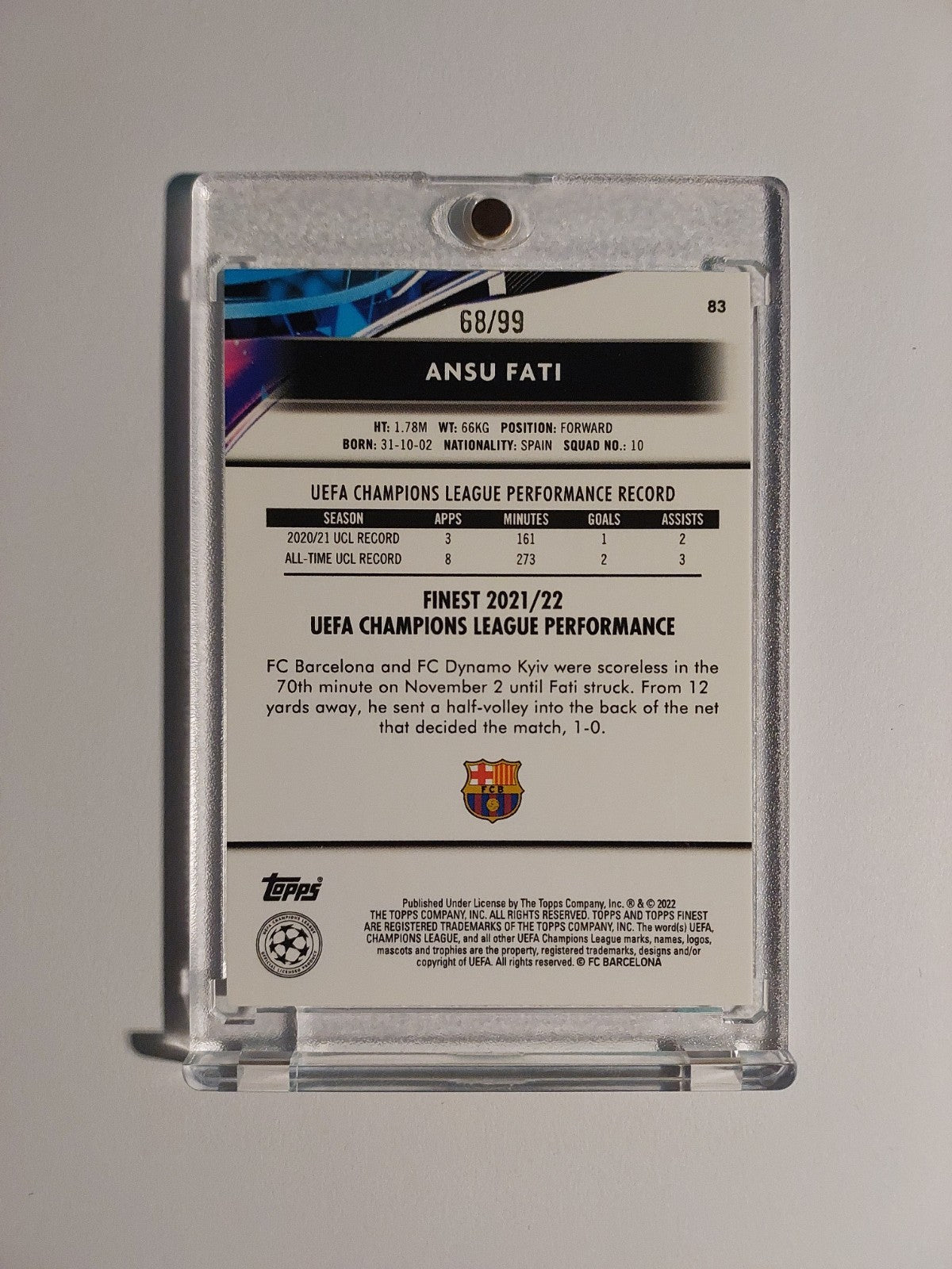 Topps Finest 2021-22 Ansu Fati Barcelona Spanien Parallel 68/99 Rare Refractor – Bild 2