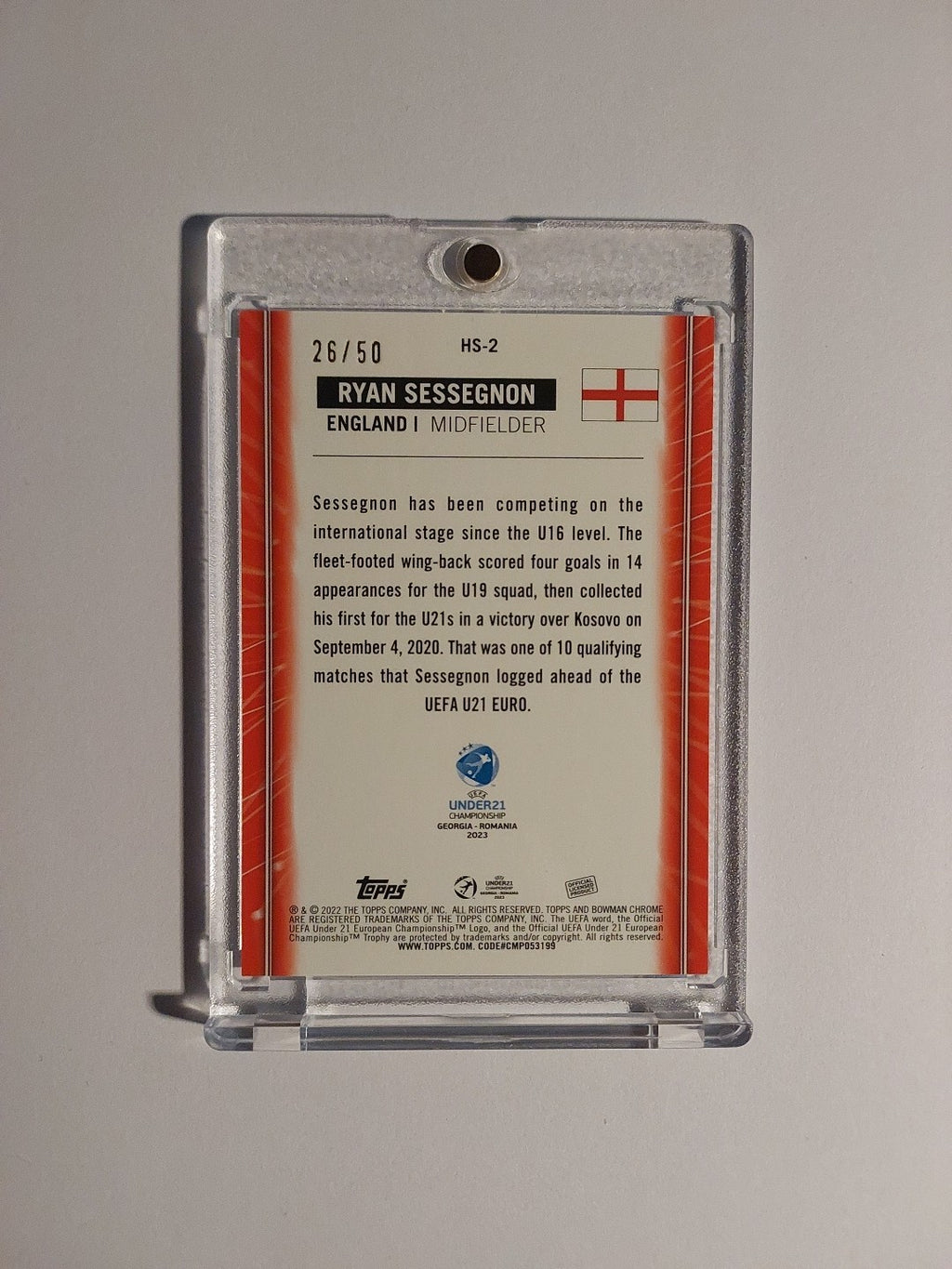 Topps Bowman U21 2022-23 Ryan Sessegnon England Parallel 26/50 Refractor Rare – Bild 2
