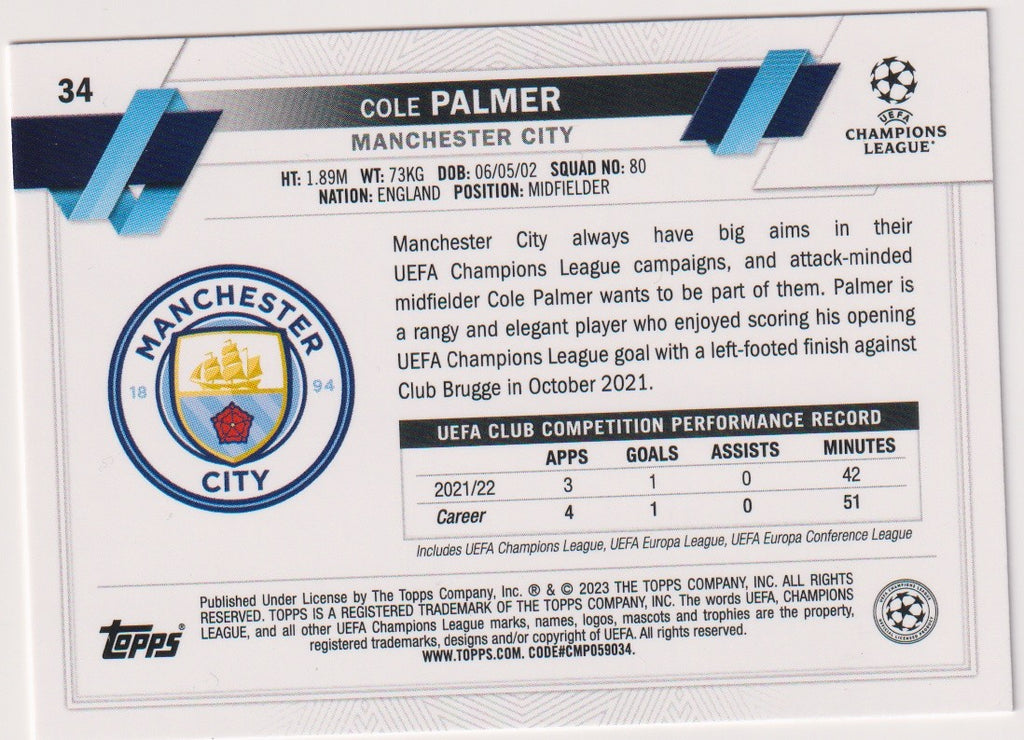 Topps 2023-24 Cole Palmer Rookie Manchester City Parallel Rare – Bild 2