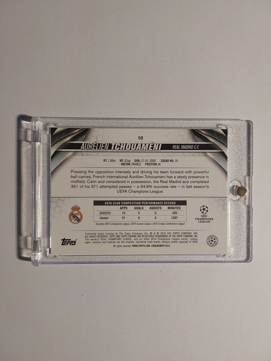 Topps Chrome 2023-24 Aurelien Tchouameni Real Madrid Parallel 27/225 Refractor – Bild 2