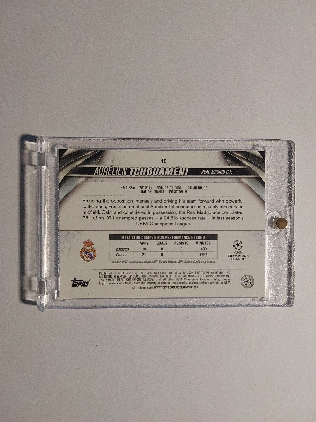 Topps Chrome 2023-24 Aurelien Tchouameni Real Madrid Parallel 27/225 Refractor – Bild 2
