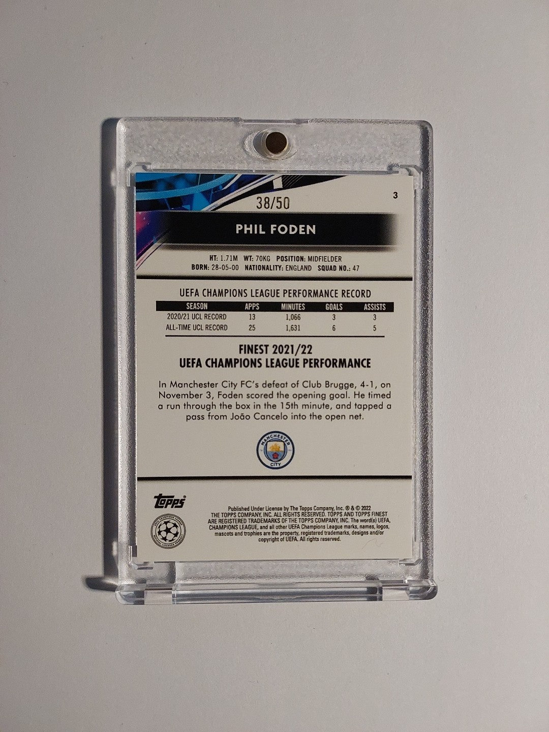 Topps Finest 2021-22 Phil Foden Manchester City Parallel 38/50 Refractor Rare – Bild 2