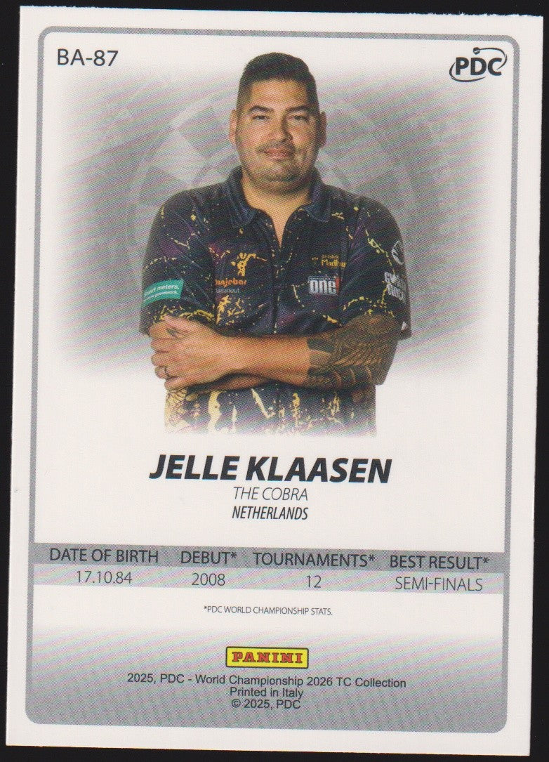 Panini PDC World Championship 2026 Jelle Klaasen "The Cobra" Refractor Parallel – Bild 2