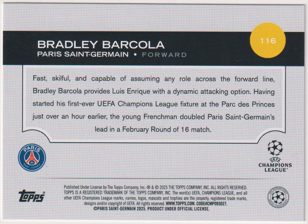 Topps Future Stars 2025-26 Bradley Barcola Rookie Paris Saint-Germain UEFA – Bild 2