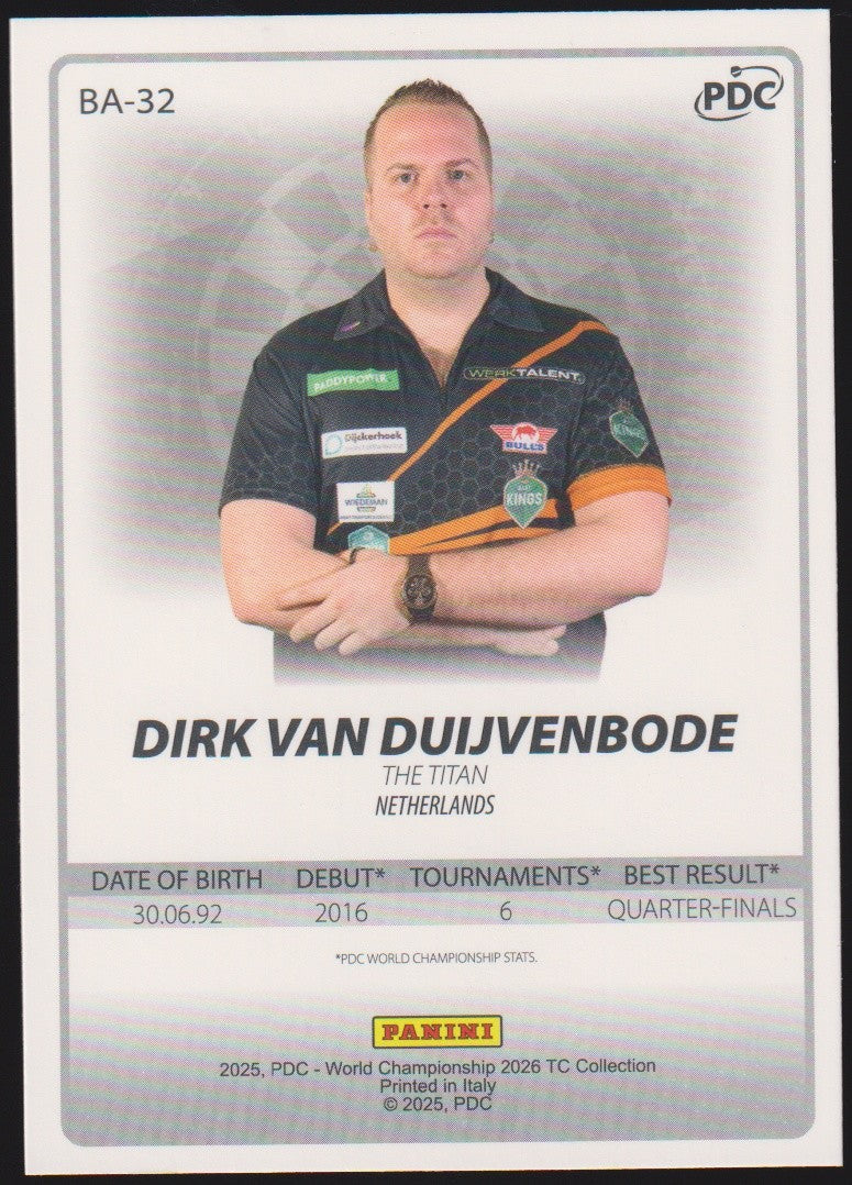 Panini PDC World Championship 2026 Dirk Van Duijvenbode Refractor Parallel – Bild 2