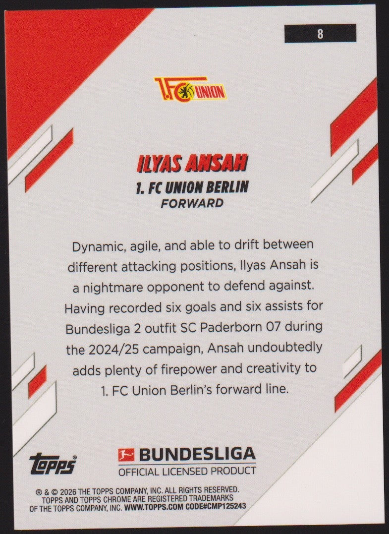 Topps Chrome 2024-25 Ilyas Ansah 1. FC Union Berlin Parallel 20/25 Refractor – Bild 2