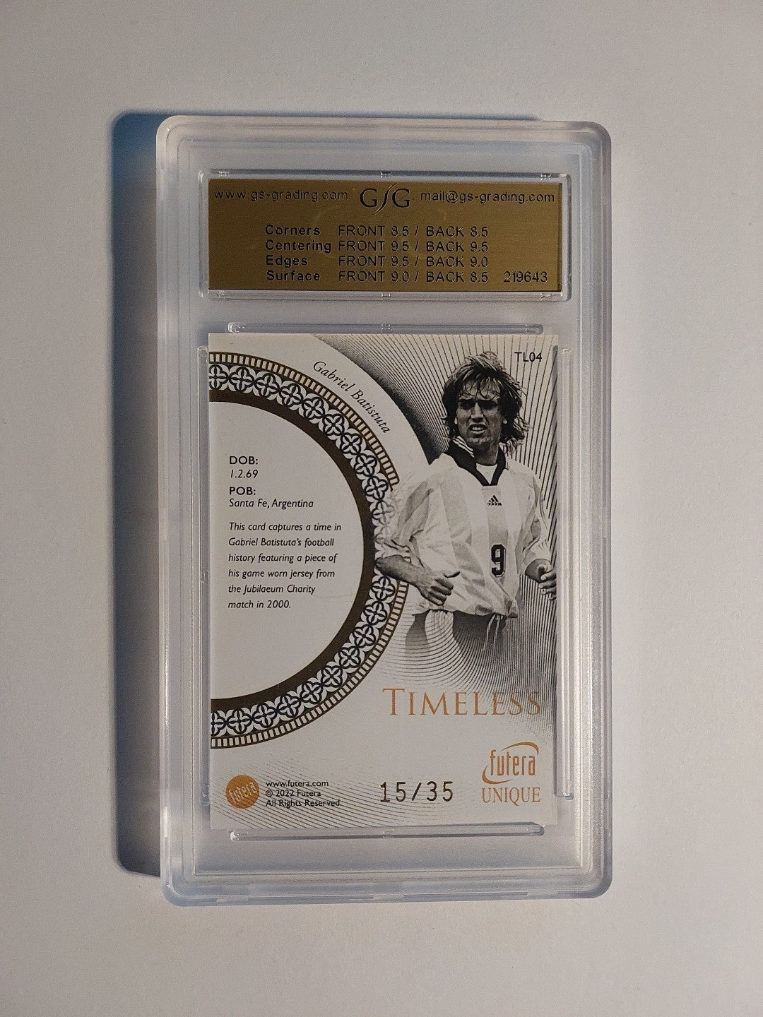 Futera Unique 2022 Gabriel Batistuta Patch Argentinien 15/35 GSG 8.5 = PSA Rare – Bild 2