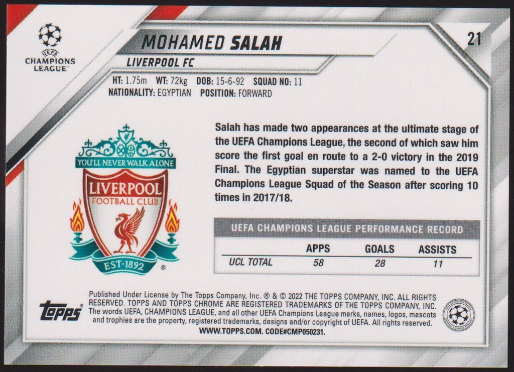 Topps Champions League 2021-22 Mohamed Salah Liverpool FC Parallel Rare – Bild 2