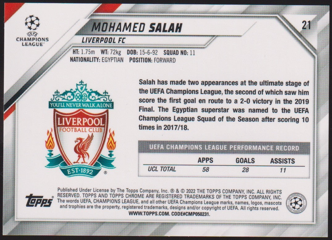 Topps Champions League 2021-22 Mohamed Salah Liverpool FC Parallel Rare – Bild 2
