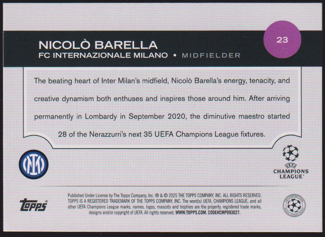 Topps 2024-25 Nicolò Barella FC Internazionale Milano Parallel Refractor – Bild 2