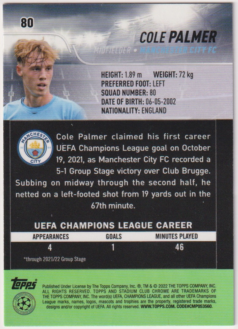 Topps Stadium Club Chrome 2022-23 Cole Palmer Rookie Manchester City Parallel – Bild 2