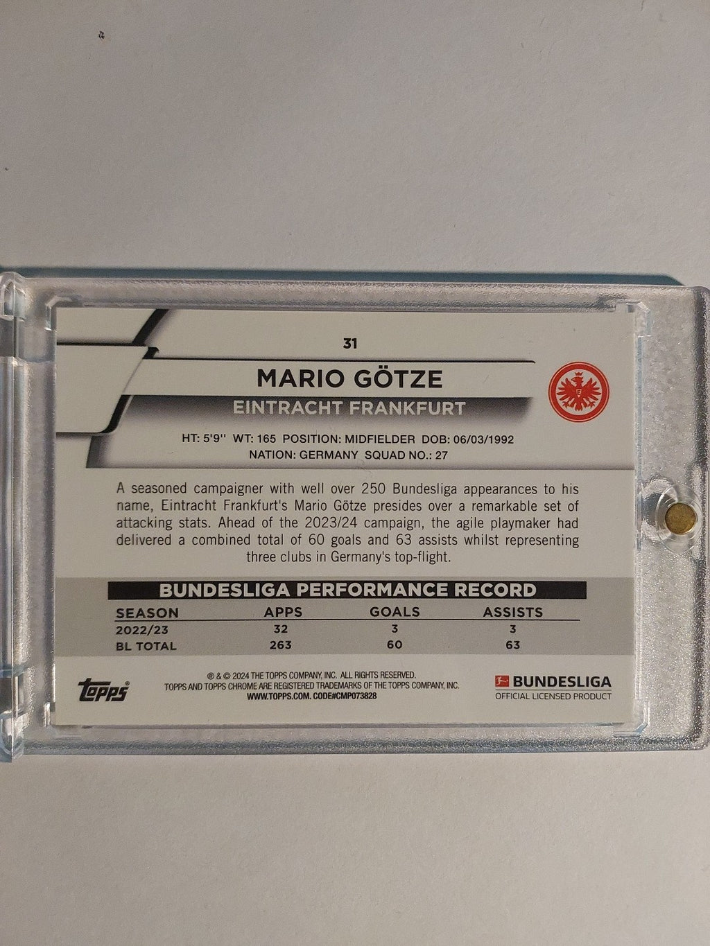 Topps Chrome Bundesliga 2023-24 Mario Götze Frankfurt Parallel Rare Base Hit – Bild 2