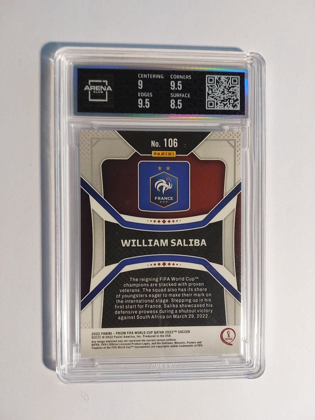 Panini WM 2022 William Saliba Frankreich Arena Club Grading 9 Parallel Rookie – Bild 2