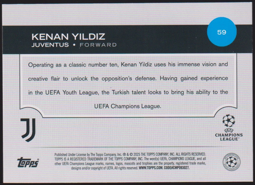 Topps Future 2024-25 Kenan Yildiz Rookie Juventus UEFA Champions League Parallel – Bild 2