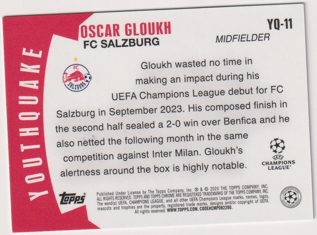 Topps Chrome 2023-24 Oscar Gloukh Rookie FC Salzburg Youthquake Parallel 51/99 – Bild 2