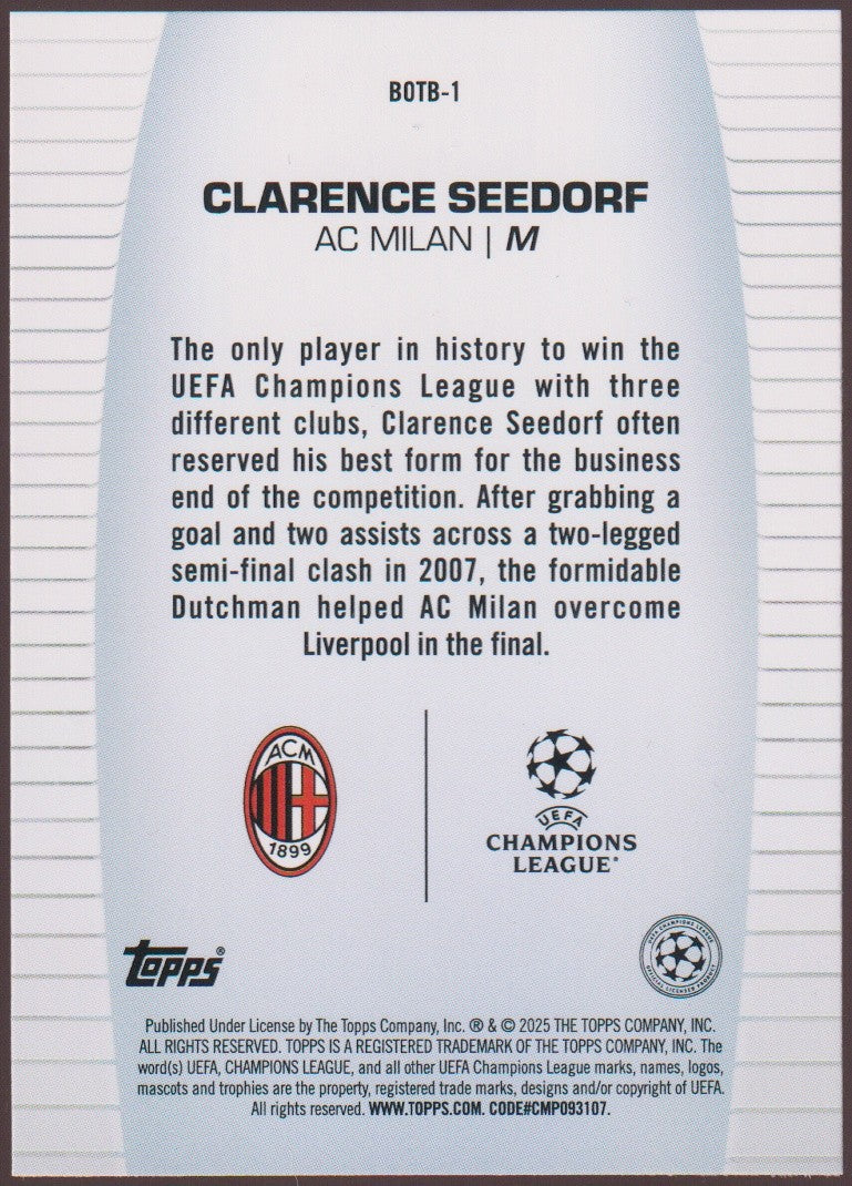 Topps Best of the Clarence Seedorf AC Milan Parallel Rare Nr. BOTB-1 – Bild 2