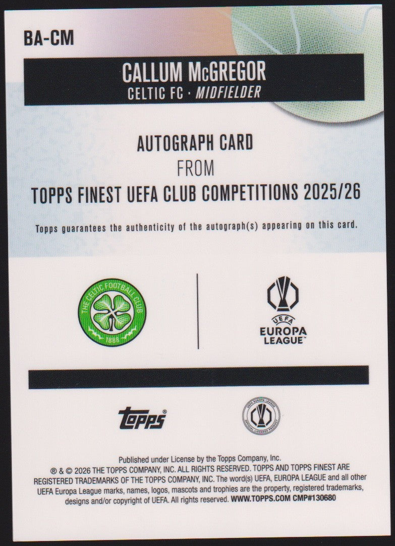 Topps Finest UEFA Club 2025-26 Callum McGregor Auto Celtic Parallel 227/250 – Bild 2