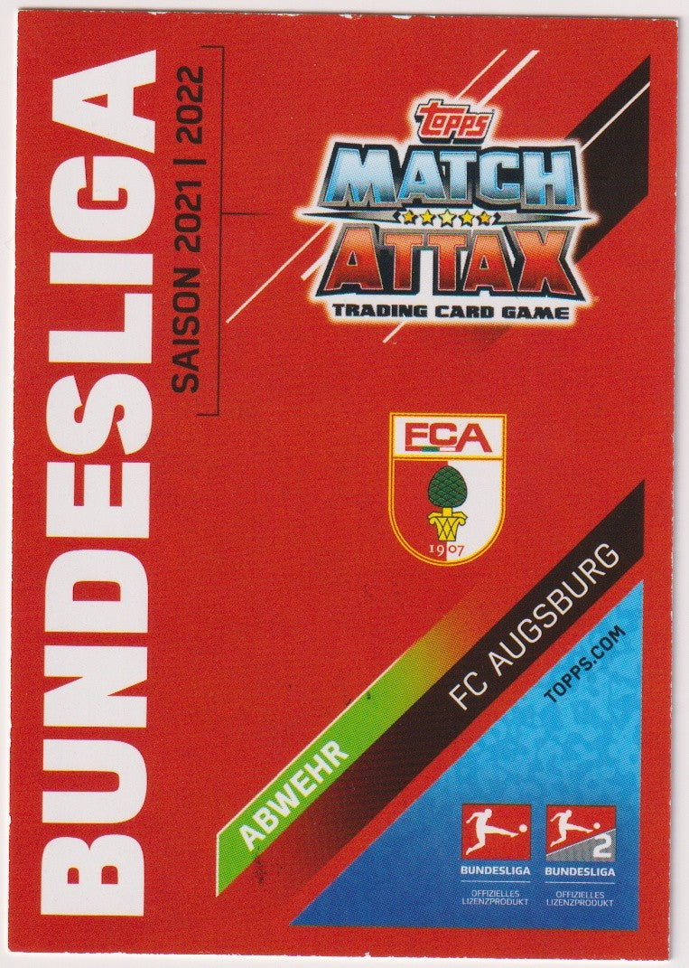 Topps Match Attax 2021-22 Mads Pedersen On Card Auto FC Augsburg Trading Card – Bild 2