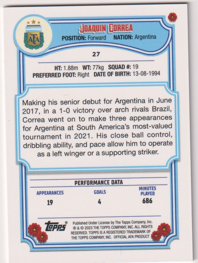 Topps Argentinia Lineage 2022-23 Joaquin Correa Paralle Rare – Bild 2