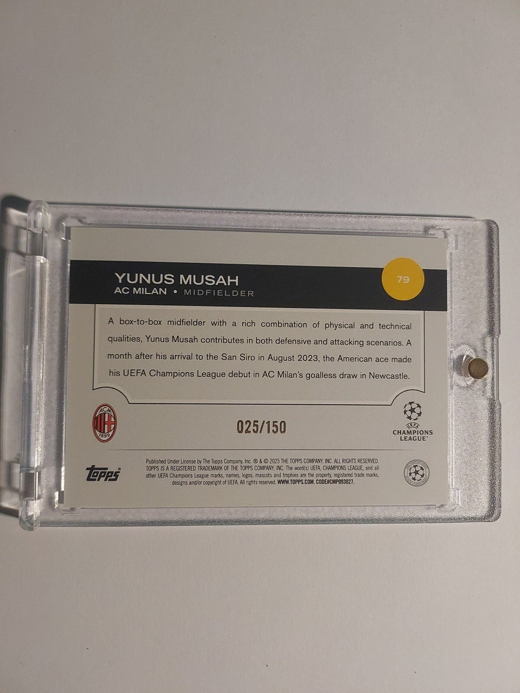 Topps UCC Flagship 2024-25 Yunus Musah AC Mailand Nummeriert 25/150 Parallel – Bild 2