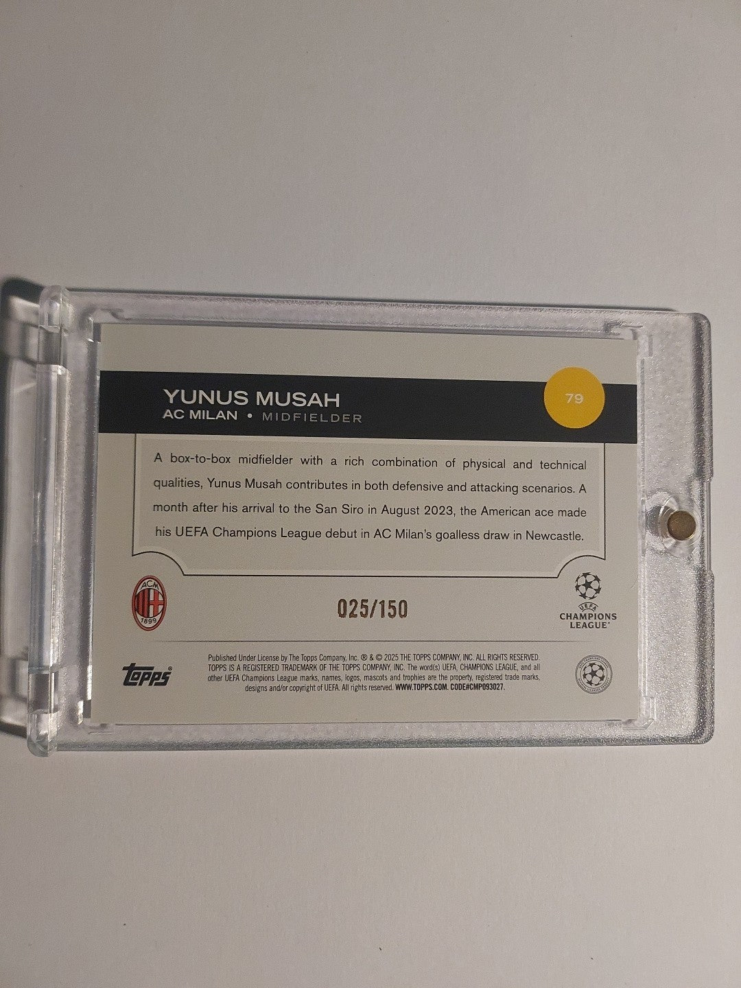 Topps UCC Flagship 2024-25 Yunus Musah AC Mailand Nummeriert 25/150 Parallel – Bild 2