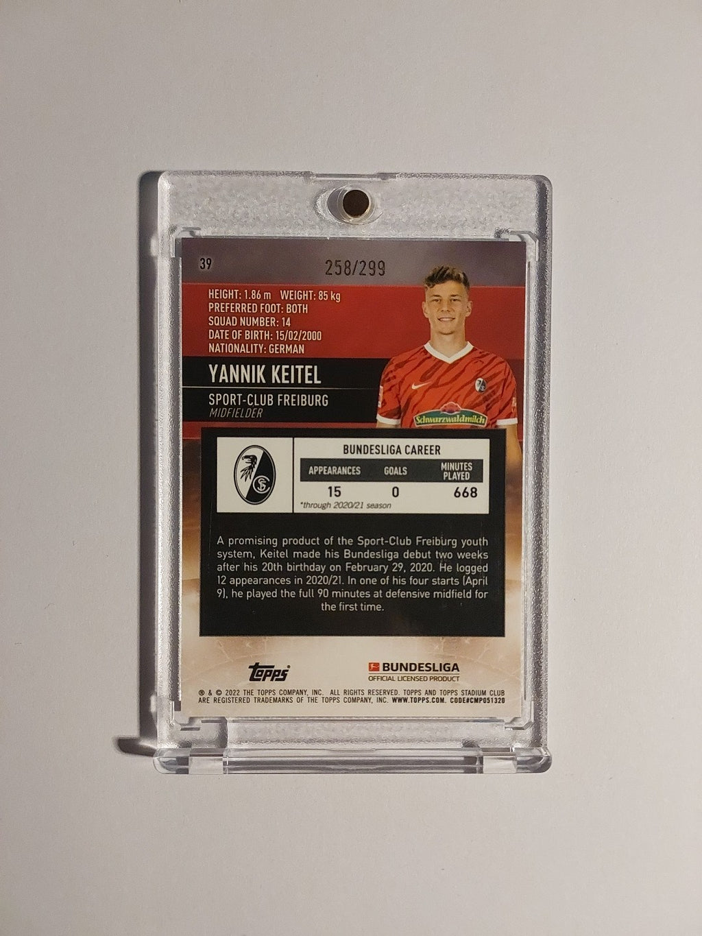 Topps Chrome Bundesliga 2021-22 Yannik Keitel SC Freiburg Parallel 258/299 RC – Bild 2