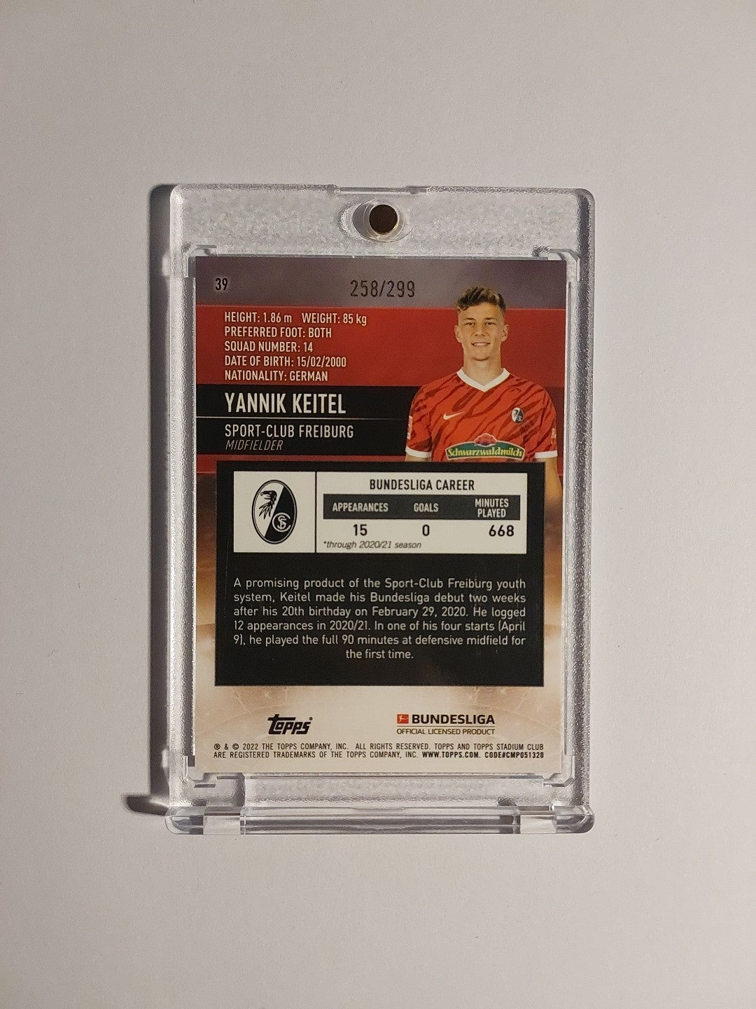 Topps Chrome Bundesliga 2021-22 Yannik Keitel SC Freiburg Parallel 258/299 RC – Bild 2