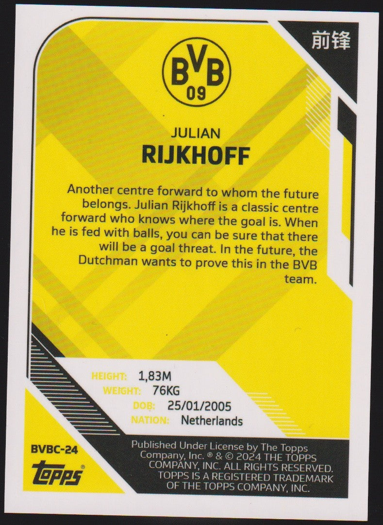 Topps Borussia Dortmund 2023-24 Julian Rijkhoff Rookie BVB 09 Parallel Rare – Bild 2