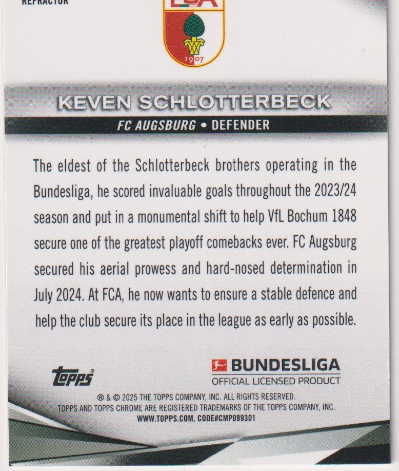 Topps Chrome 2023-24 Keven Schlotterbeck FC Augsburg Parallel Refractor – Bild 2