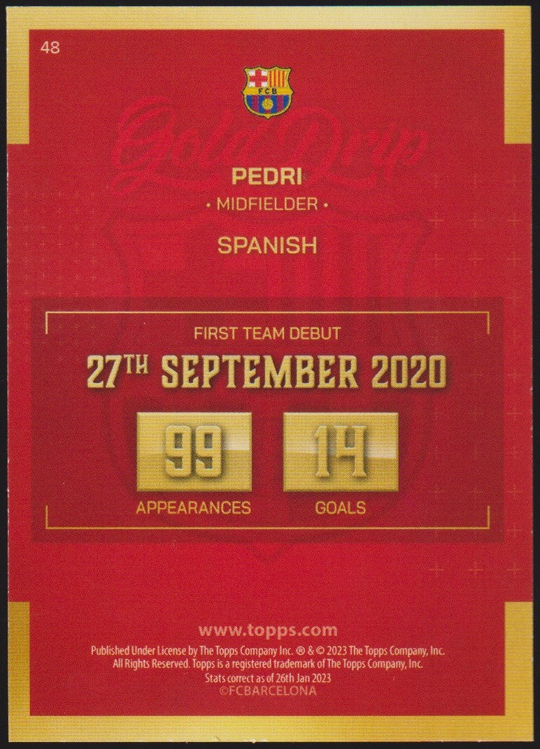 Topps 2022-23 Pedri Barcelona Parallel Gold Drip Rare Rare – Bild 2