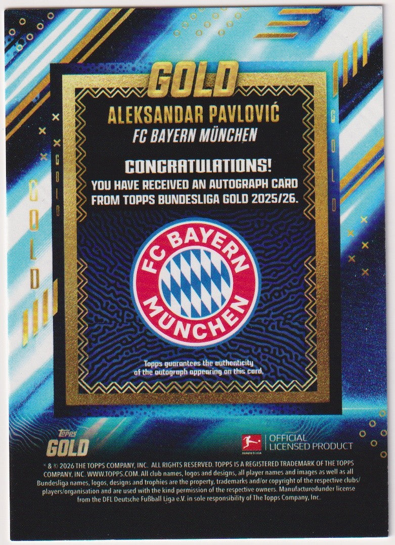 Topps 2025-26 Aleksandar Pavlovic Auto Bayern München Parallel 74/99 Refractor – Bild 2