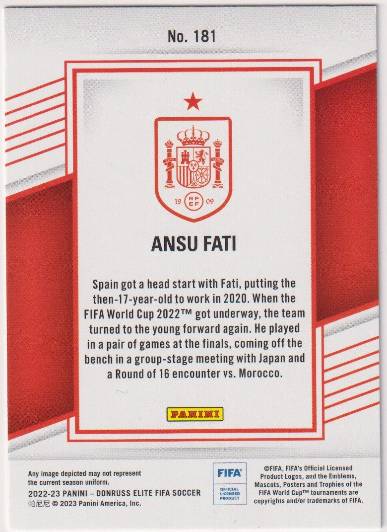 Panini DonRuss Elite FIFA Soccer 2022-23 Ansu Fati Spanien Parallel Rare 181 – Bild 2