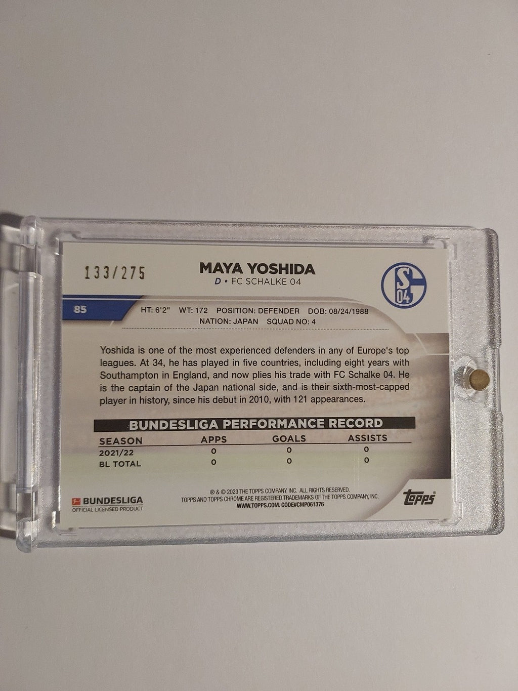 Topps Bundesliga 2022-23 Maya Yoshida Schalke 04 Nummeriert 133/275 Parallel – Bild 2