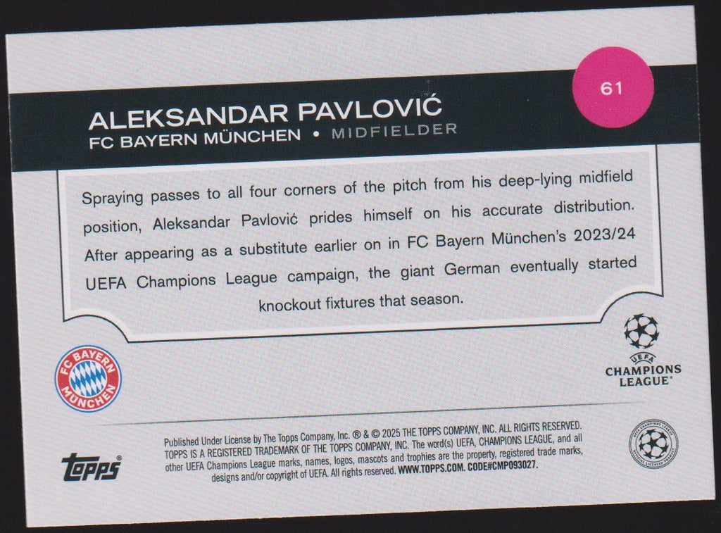 Topps 2024-25 Aleksandar Pavlović Rookie FC Bayern München All-Star Parallel – Bild 2