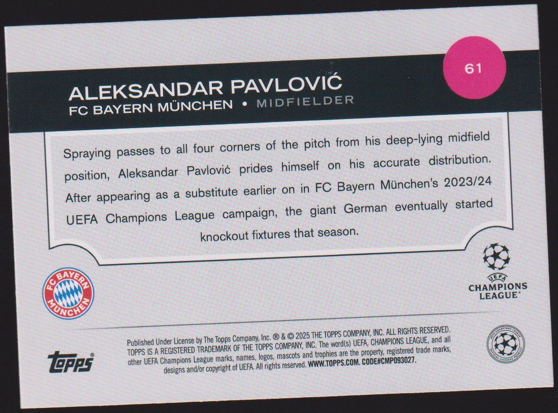 Topps 2024-25 Aleksandar Pavlović Rookie FC Bayern München All-Star Parallel – Bild 2