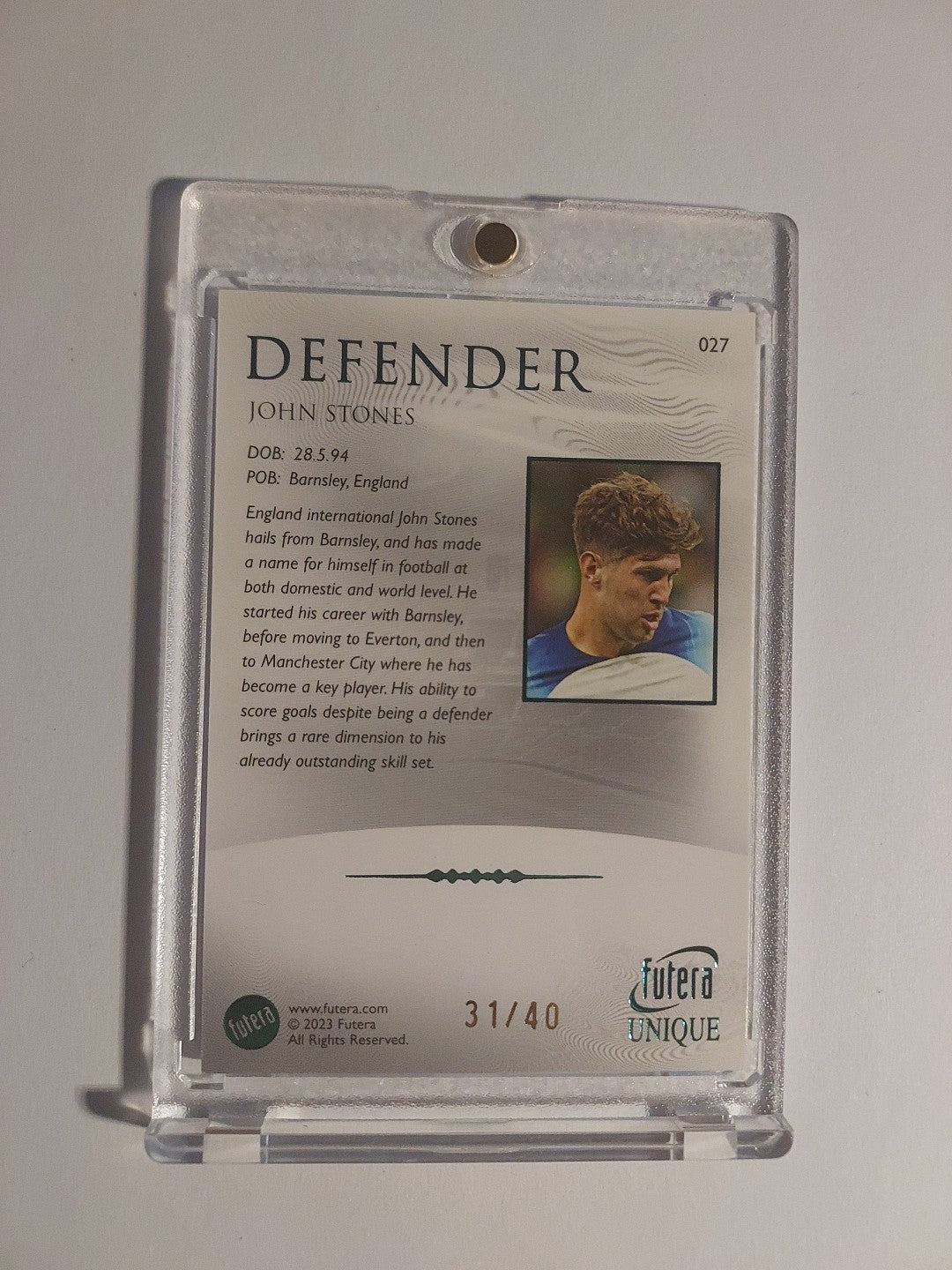 Futera Unique 2023 John Stones Manchester City Numbered 31/40 Parallel Limited – Bild 2