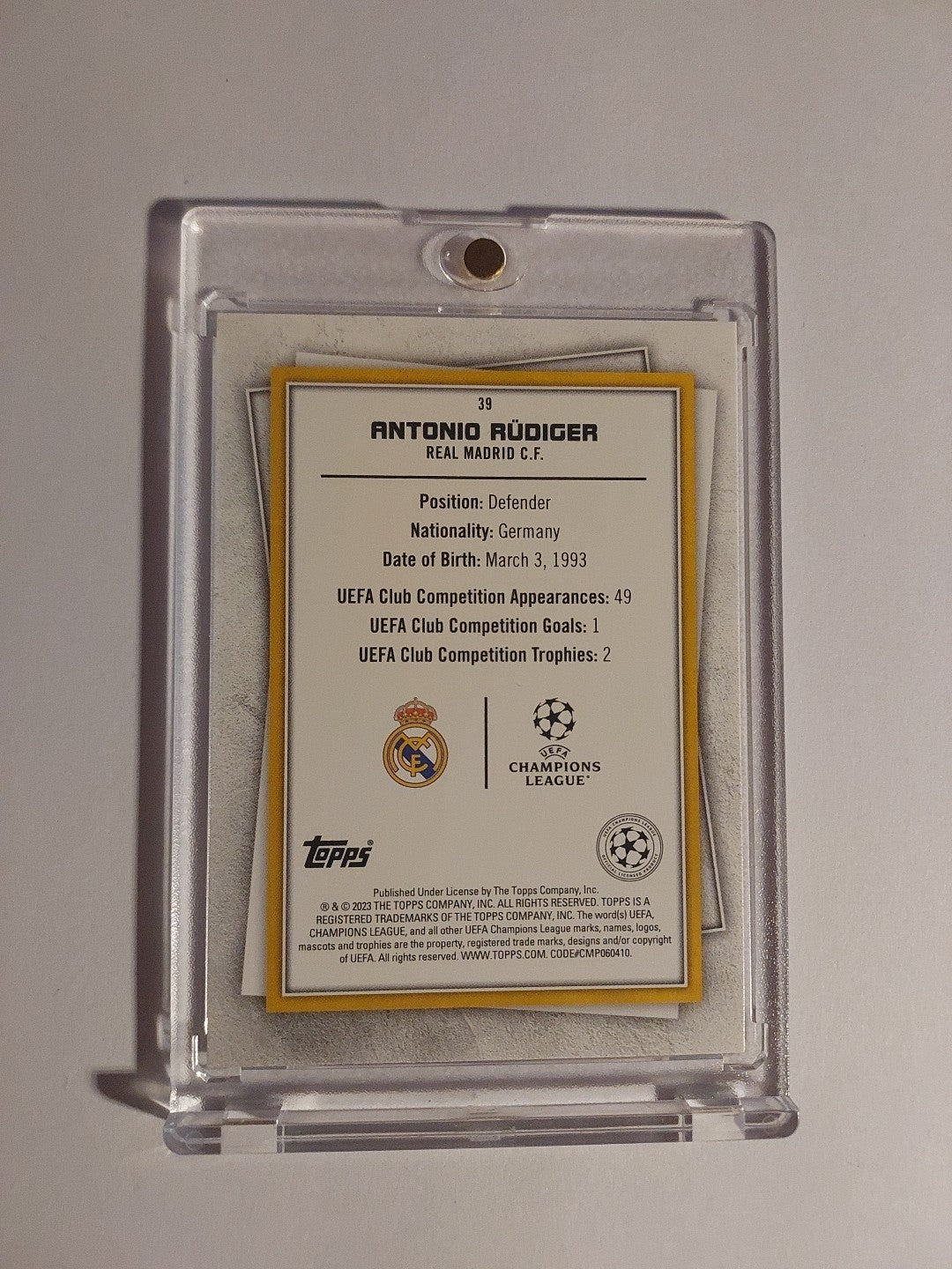 Topps UCC 2022-23 Antonio Rüdiger Real Madrid Limited Edition Parallel – Bild 2