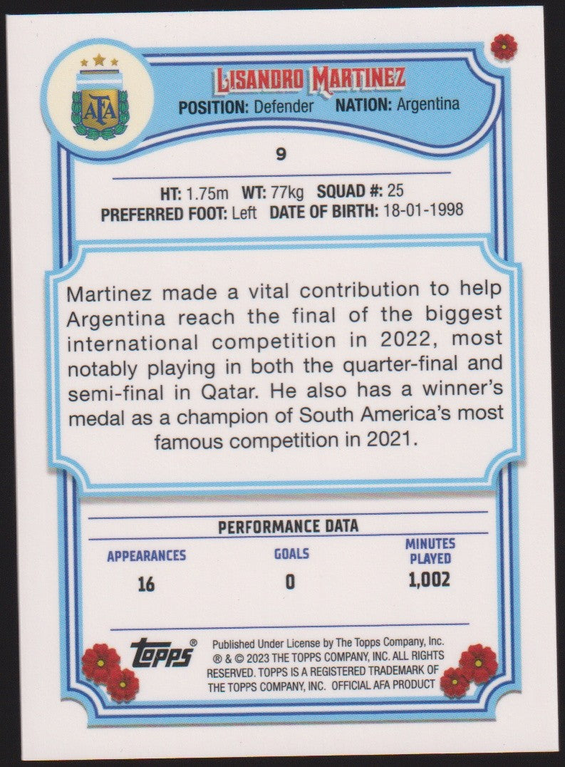 Topps 2022-23 Lisandro Martinez Argentinien Parallel Rare Nr. 25 – Bild 2