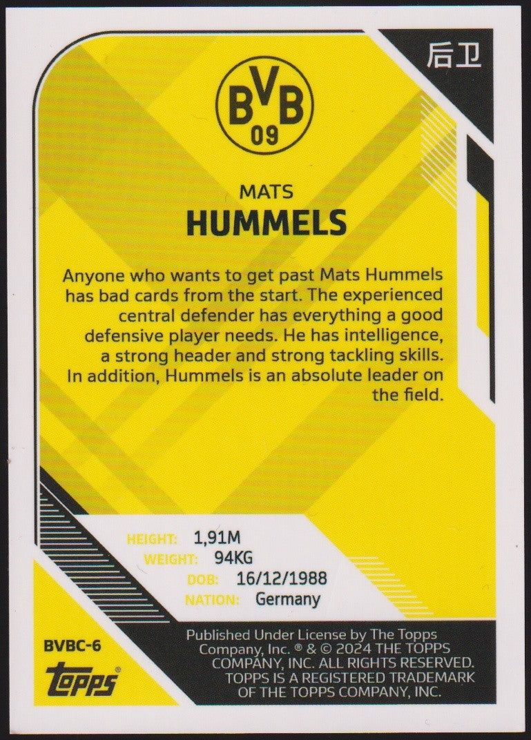 Topps Borussia Dortmund 2023-24 Mats Hummels BVB 09 Parallel Rare Refractor – Bild 2
