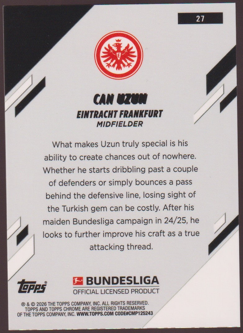 Topps Chrome 2025-26 Can Uzun Eintracht Frankfurt Parallel 27/30 Refractor Rare – Bild 2