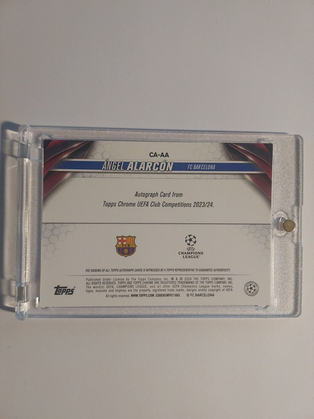 Topps UCC Chrome 2023-24 Angel Alarcon Rookie Auto Barcelona Parallel 7/75 Rare – Bild 2